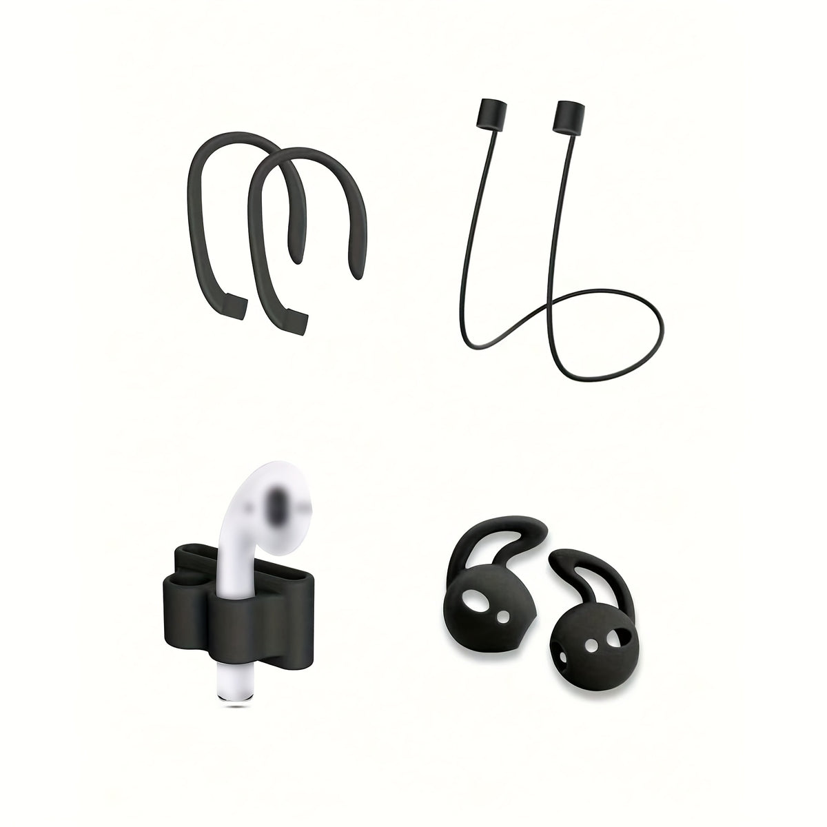 6 قطع سيليكون لاسلكي ضد الضياع للسماعات – حبل أذن وحقيبة تخزين