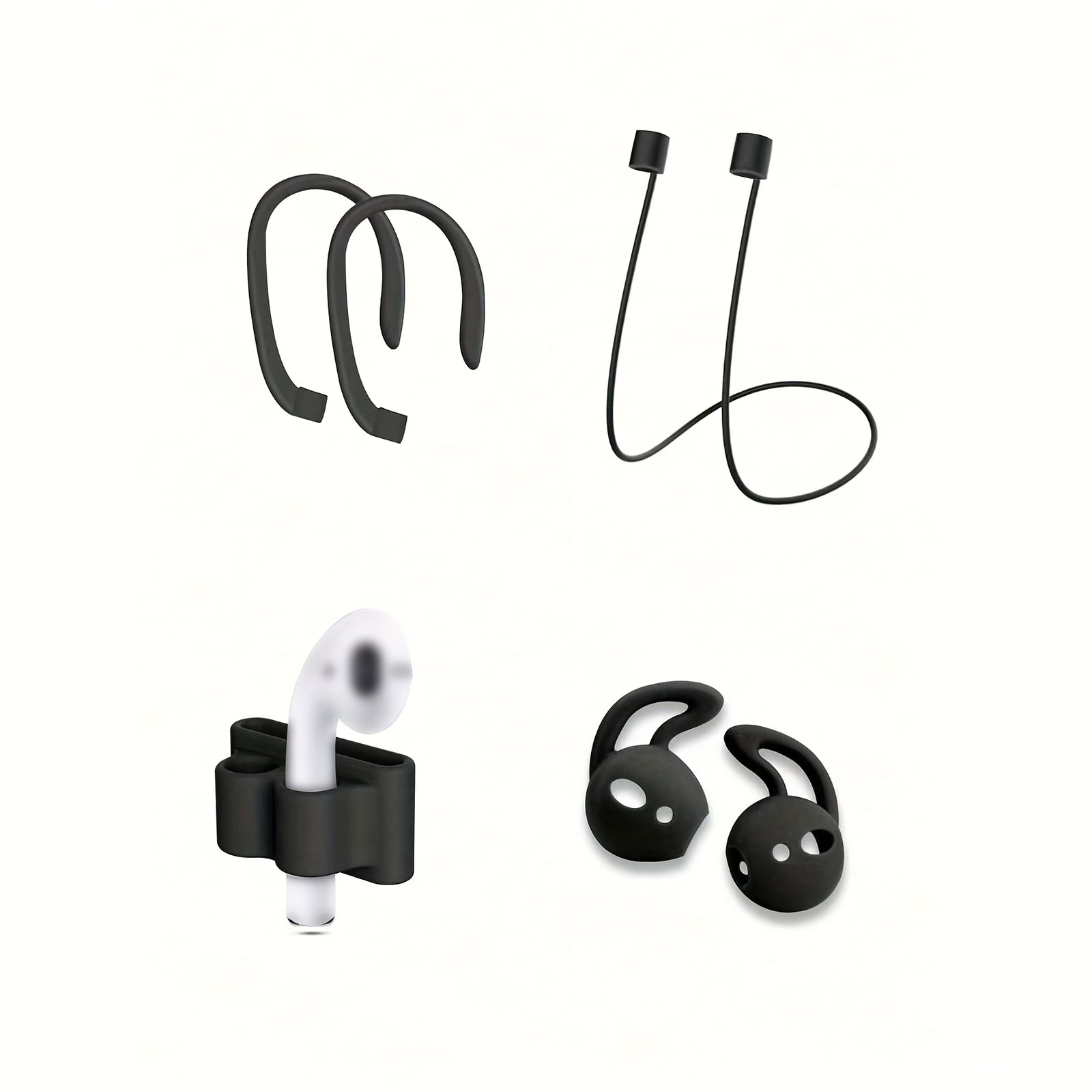 6 قطع سيليكون لاسلكي ضد الضياع للسماعات – حبل أذن وحقيبة تخزين