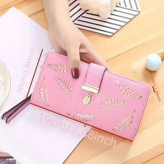 محفظة نسائية بتصميم أوراق ذهبية أنيقة - جلد صناعي من البولي يوريثان، فتحات متعددة للبطاقات والعملات المعدنية، مثالية للاستخدام اليومي والحفلات، هدية مثالية للنساء، محفظة يومية | إكسسوار أنيق | نمط أوراق ذهبية