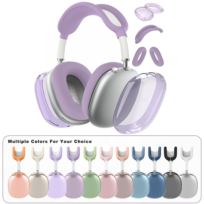 غطاء واقي لـ Max، غطاء وسادة الأذن المقاوم للخدوش / غطاء رأس الوسائد / غطاء رباط الرأس لـ Max. شفاف من TPU والسيليكون الناعم بلون بيج فاتح