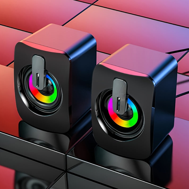 سماعات كمبيوتر بصوت ستيريو عالي الدقة مع ميكروفون مدمج ومصباح LED لإضاءة سطح المكتب