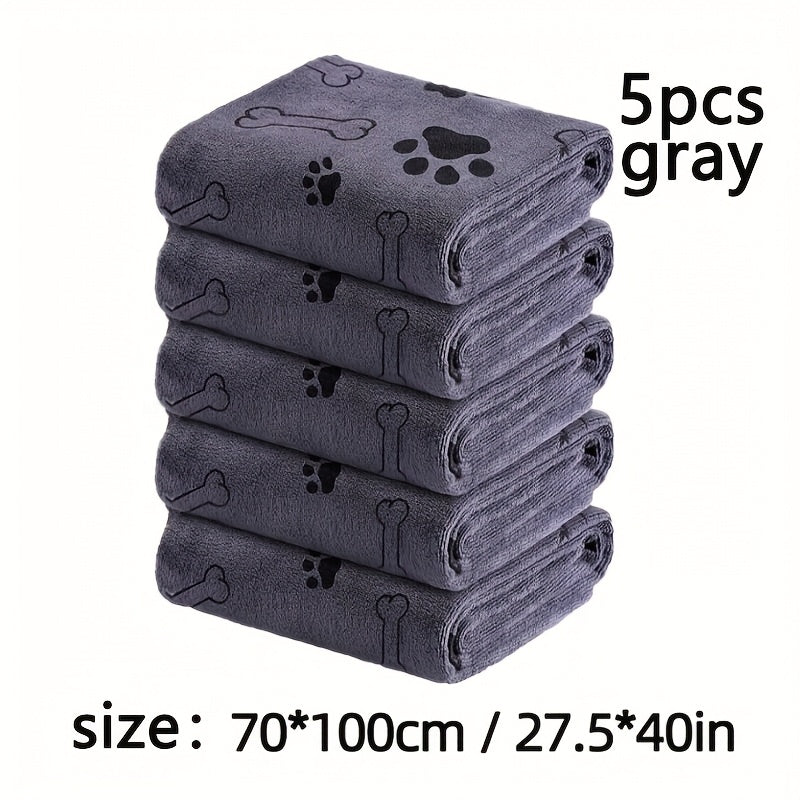 5 قطع مناشف حمام للكلاب - من المايكروفايبر الناعم، سريعة الجفاف، مريحة وممتصة للحيوانات الأليفة، مثالية للعناية بعد الحمام، أساسيات العناية بالحيوانات الأليفة | تصميم كلاب لطيف | مناشف سريعة الجفاف، بدون بطارية