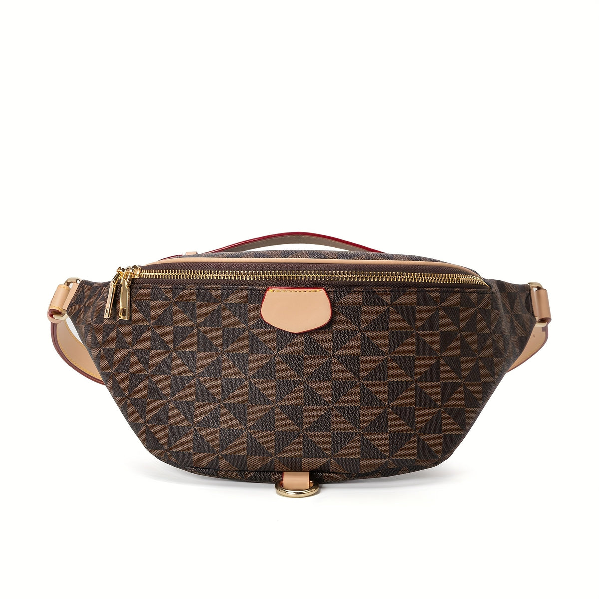 حقيبة حزام أنيقة بنقشة مربعات مع حزام قابل للتعديل وإغلاق بسحاب - مادة PVC متينة، واسعة للاستخدام اليومي والتنقلات العصرية والسفر الكاجوال - متوفرة باللون الأخضر الزيتوني، القهوة، الأبيض