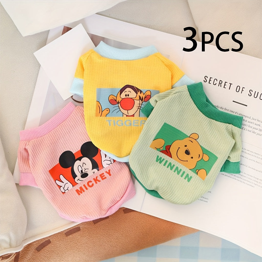 طقم من 3 قطع، ميكي، ويني ذا بوه، تيجر، سترة وافل بياقة دائرية بثيمة الرسوم المتحركة للحيوانات الأليفة، تيشيرت بقلنسوة لجرو لطيف، ملابس زخرفية عصرية مناسبة للعب الحيوانات الأليفة في الهواء الطلق، مناسبة لعيد الحب، عيد الميلاد، مهرجان الحصاد، عيد الشكر، اله