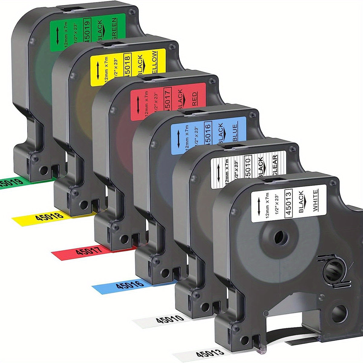 حزمة من 6 شريط تسمية متوافق مع دايمو D1 1/2 بوصة - إعادة تعبئة لطابعة الملصقات المتوافقة مع DYMO رقم الطلبات 45013، 45010، 45016، 45017، 45018، 45019 لأجهزة LabelManager 160، 280 PnP، 360D، 210D
