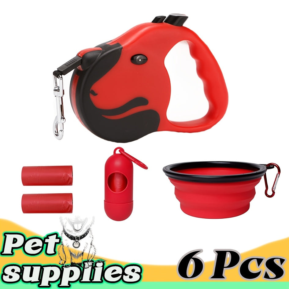 مجموعة لوازم الحيوانات الأليفة للخروج 6 قطع في عبوة واحدة. مجموعة خروجات الكلاب سهلة التحكم ومحمولة تشمل وعاء، مقود، أكياس فضلات، مناسبة للمشي بالخارج، السفر، تسلق الجبال، تناسب أنواع مختلفة من الكلاب، بدلة تسلق جبلية للكلاب