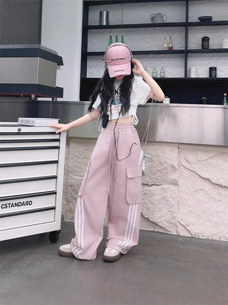 american spice بنات cargo pants for بنات صيف loose كاجوال sports pull pants in candy colors printed pattern for big أولاد