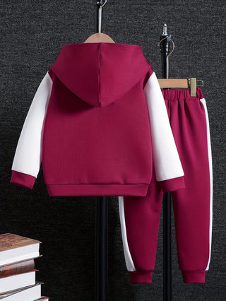 خريف بنات' hooded patchwork jacket+كاجوال pants طقم قطعتين