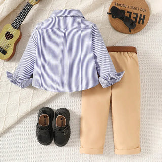 خريف جديد collection british cotton baby أولاد clothing أكمام طويلة striped shirt pants طقم for pattern
