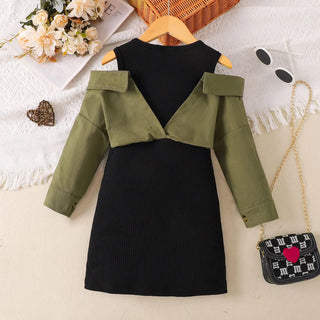 خريف جديد بنات' كاجوال off shoulder patchwork فستان