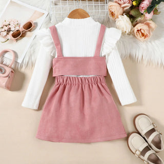 خريف جديد بنات three-piece طقم solid color fly كم توب with suspender waistcoat بليسيه cotton جيب for wear