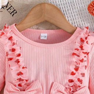 خريف أميرة baby بنت فستان exquisite bow love printed gauze جيب cotton ball gown ستايل for parties and evenings