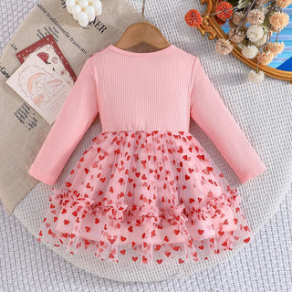 خريف أميرة baby بنت فستان exquisite bow love printed gauze جيب cotton ball gown ستايل for parties and evenings