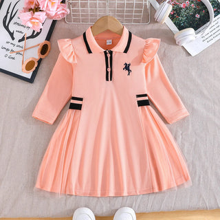 خريف أميرة ستايل baby بنت فستان pink polo collar بليسيه floral فستان for party children's wear