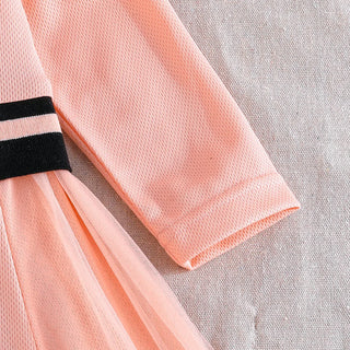 خريف أميرة ستايل baby بنت فستان pink polo collar بليسيه floral فستان for party children's wear