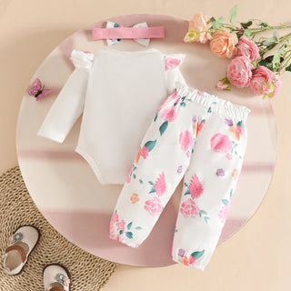 baby بنت 0-1 year old طقم three-dimensional embroidery towel أكمام طويلة baby rompers bow flower trousers 3pcs knitted