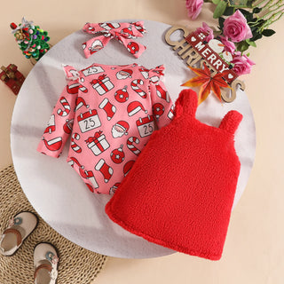 baby بنت christmas gingerbread santa claus جيب بدلة أكمام طويلة ha فستان with strapless جيب 3pcs طقم cotton fabric fleece