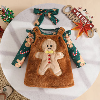 baby بنت christmas gingerbread santa claus جيب بدلة أكمام طويلة ha فستان with strapless جيب 3pcs طقم cotton fabric fleece