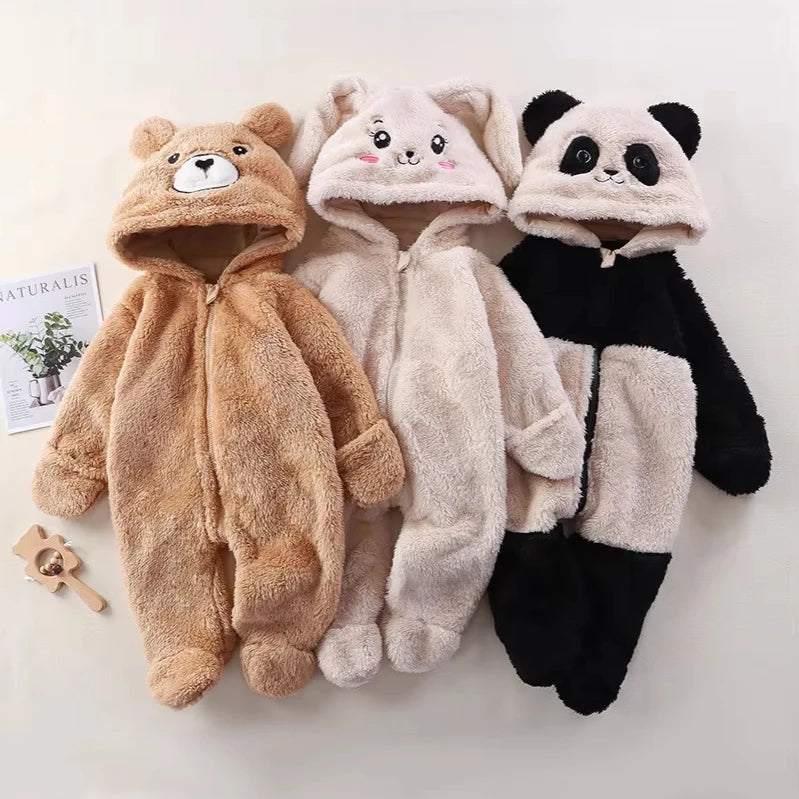 baby home onesie خريف and شتاء baby cute cartoon panda rabbit bear onesie go out plush overalls