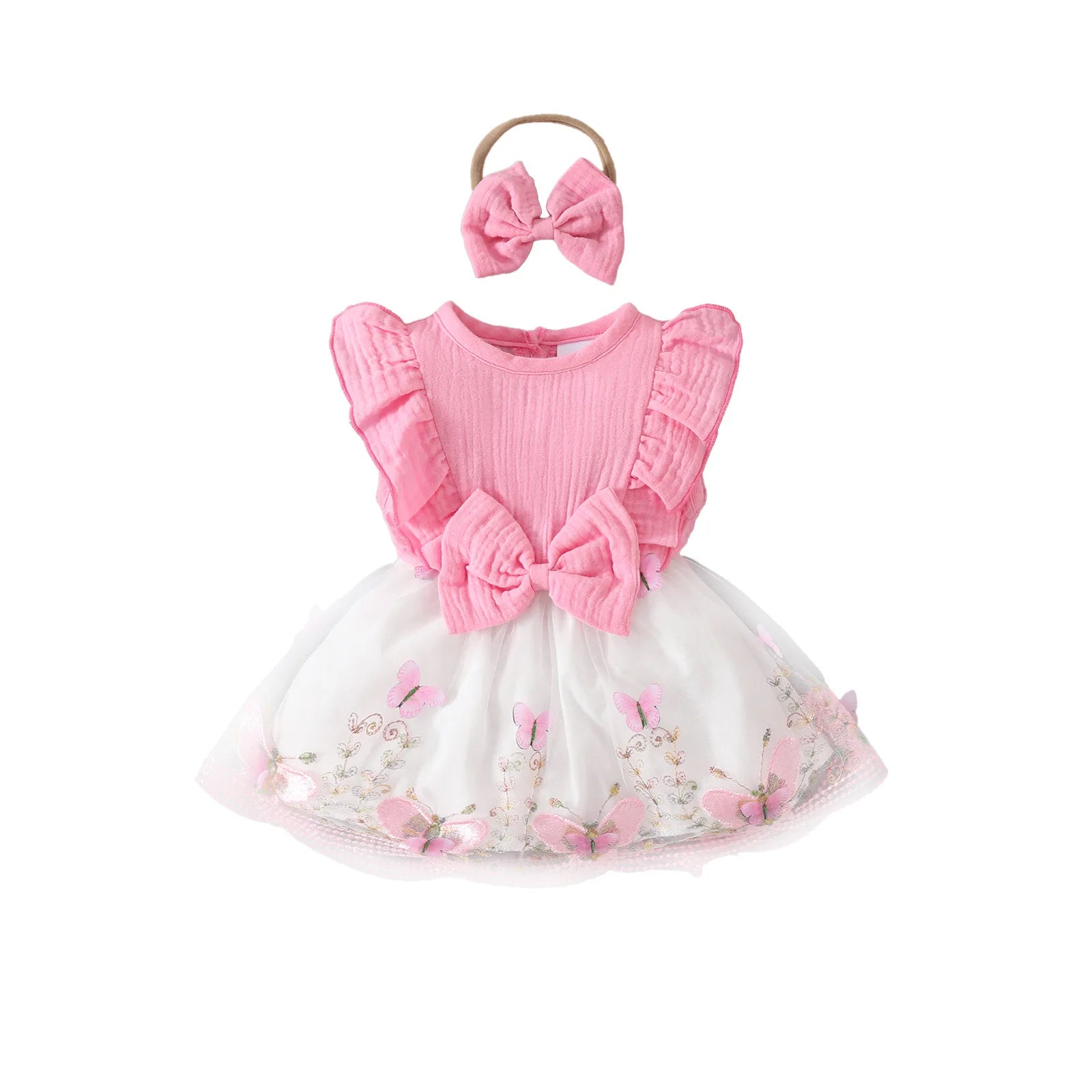 baby بدون أكمام ruffled bow with pink double بليسيه تل patchwork جيب butterfly shaped wavy جيب