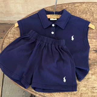 أولاد' كاجوال طقم قطعتين بدون أكمام polo shirt and solid color cotton shorts for خريف