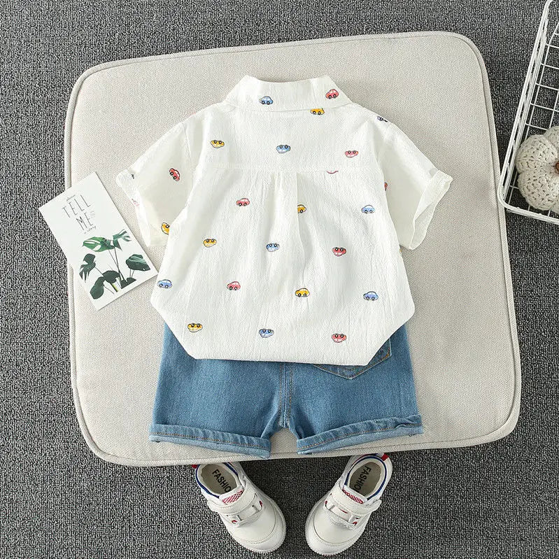 أولاد odm cotton طقم قطعتين أكمام قصيرة صيف بدلة with print كاجوال خفيف breathable shirt & jeans for children