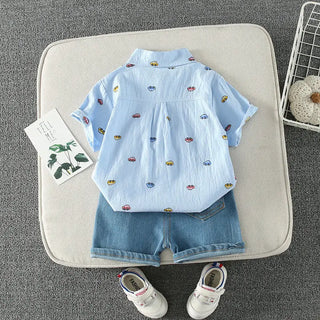 أولاد odm cotton طقم قطعتين أكمام قصيرة صيف بدلة with print كاجوال خفيف breathable shirt & jeans for children