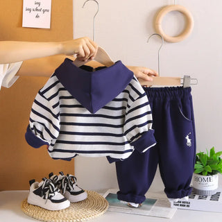 أولاد' ربيع وخريف hoodie طقم موضة 2025 جديد baby clothes baby children's ربيع وخريف striped أكمام طويلة طقم قطعتين