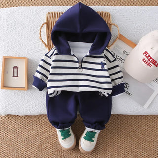 أولاد' ربيع وخريف hoodie طقم موضة 2025 جديد baby clothes baby children's ربيع وخريف striped أكمام طويلة طقم قطعتين