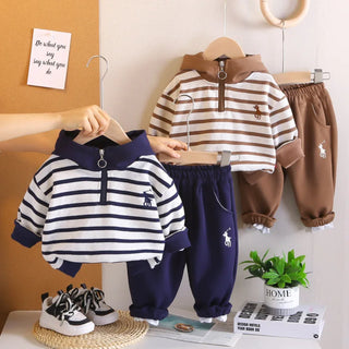 أولاد' ربيع وخريف hoodie طقم موضة 2025 جديد baby clothes baby children's ربيع وخريف striped أكمام طويلة طقم قطعتين