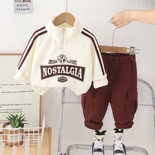أولاد' ربيع وخريف طقم with ستايل غربي ستايل half zipper stand up collar، أكمام طويلة طقم قطعتين baby's كاجوال clothes