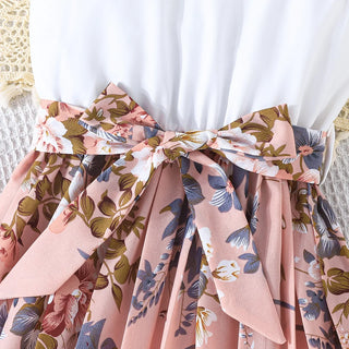 cuhk بنات' صيف بدون أكمام بليسيه فستان fly كم design neck button decoration solid pattern knitted fabric includes belt