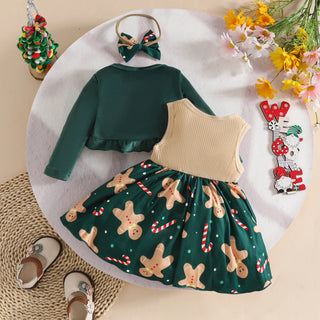 كاجوال baby بنت christmas woolen coat فيست and hair tape طقم gingerbread santa claus fawn فستان cartoon pattern ستايل