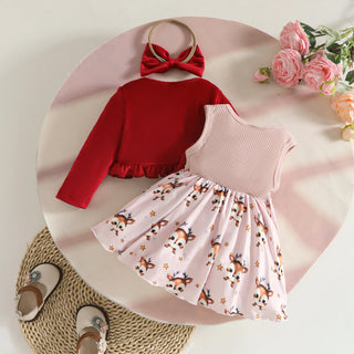كاجوال baby بنت christmas woolen coat فيست and hair tape طقم gingerbread santa claus fawn فستان cartoon pattern ستايل