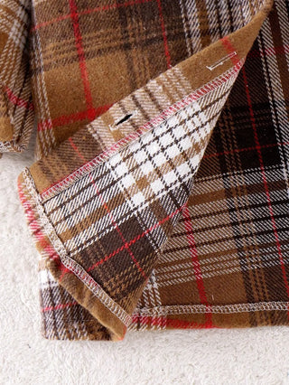 كاجوال بنات' fall/شتاء plaid print أكمام طويلة coat with solid color pit بدون أكمام جمبسوت بدلة