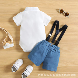 children's clothing gentleman bow single row ha yi with shoulder strap دينم shorts طقم