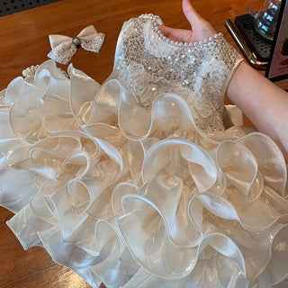 children's formal satin ball gown pageant فستان for 1-6yrs toddlers birthday party gowns baby فستان lace bow appliques