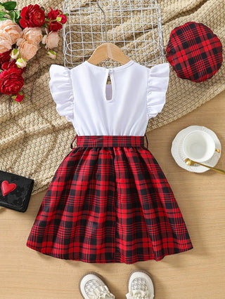children's صيف round-neck plaid spliced فستان with little كم كشكش hot بنت's دينم odm decorated with button