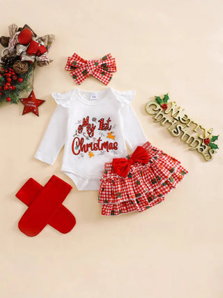 christmas tree plaid أميرة فستان socks طقم أكمام طويلة coat fall شتاء baby بنات four-piece outfit made cotton-جديد fashion
