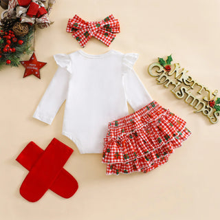 christmas tree plaid أميرة فستان socks طقم أكمام طويلة coat fall شتاء baby بنات four-piece outfit made cotton-جديد fashion