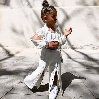 cross-border children's clothing foreign trade خريف جديد ستايل بنات american high street buttoned wide-leg pants jacket بدلة