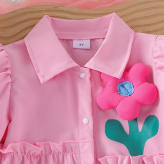 cross-border جديد بنات lapel floral pink shirt and floral jeans بدلة