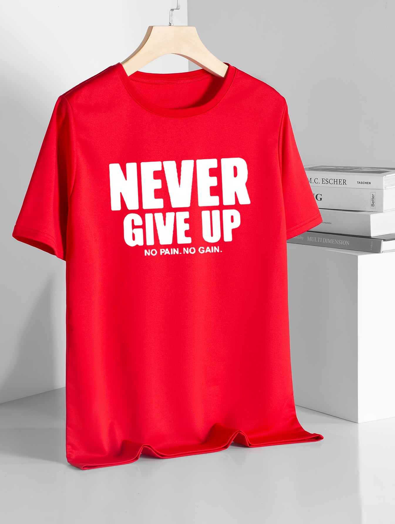 تيشيرت رجالي بأكمام قصيرة وطباعة تحفيزية "لا تستسلم أبدًا"