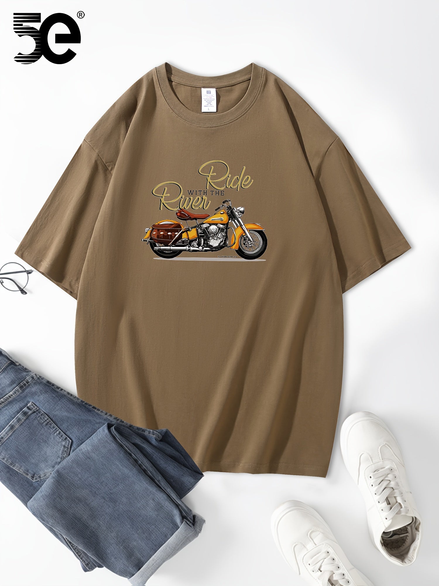 تي شيرت قطني عارض للرجال 5E،