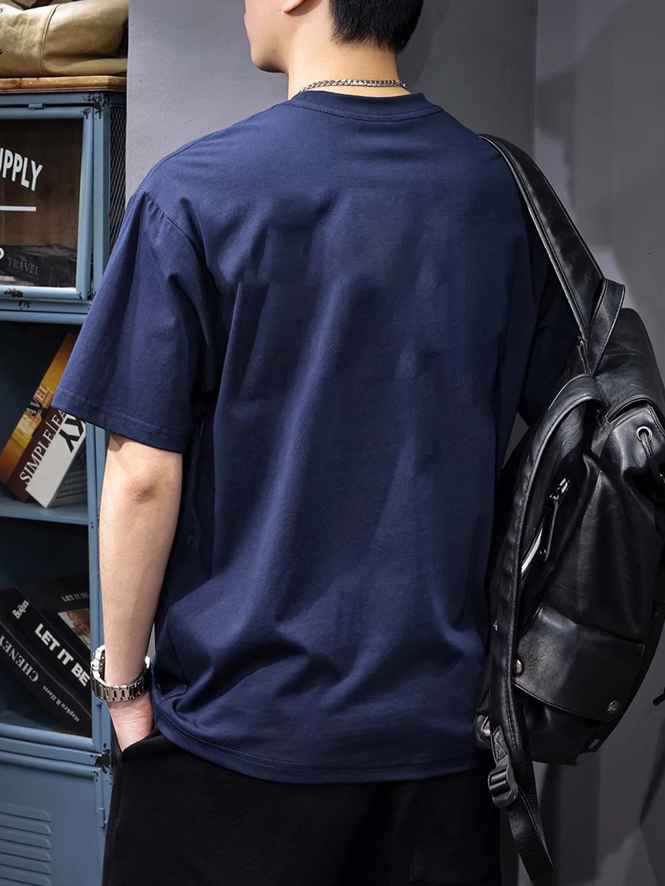 تي شيرت رجالي فضفاض 100% قطن بطباعة رسومات كاليفورنيا