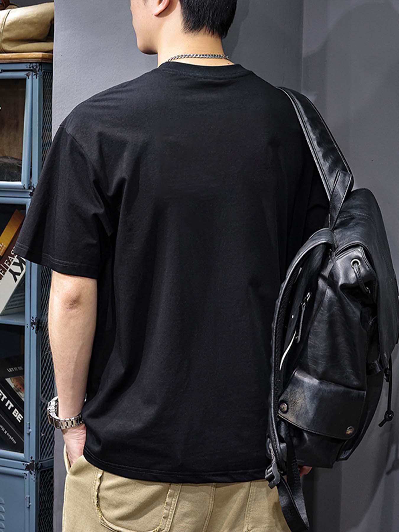 تي شيرت رجالي فضفاض 100% قطن بطباعة رسومات كاليفورنيا