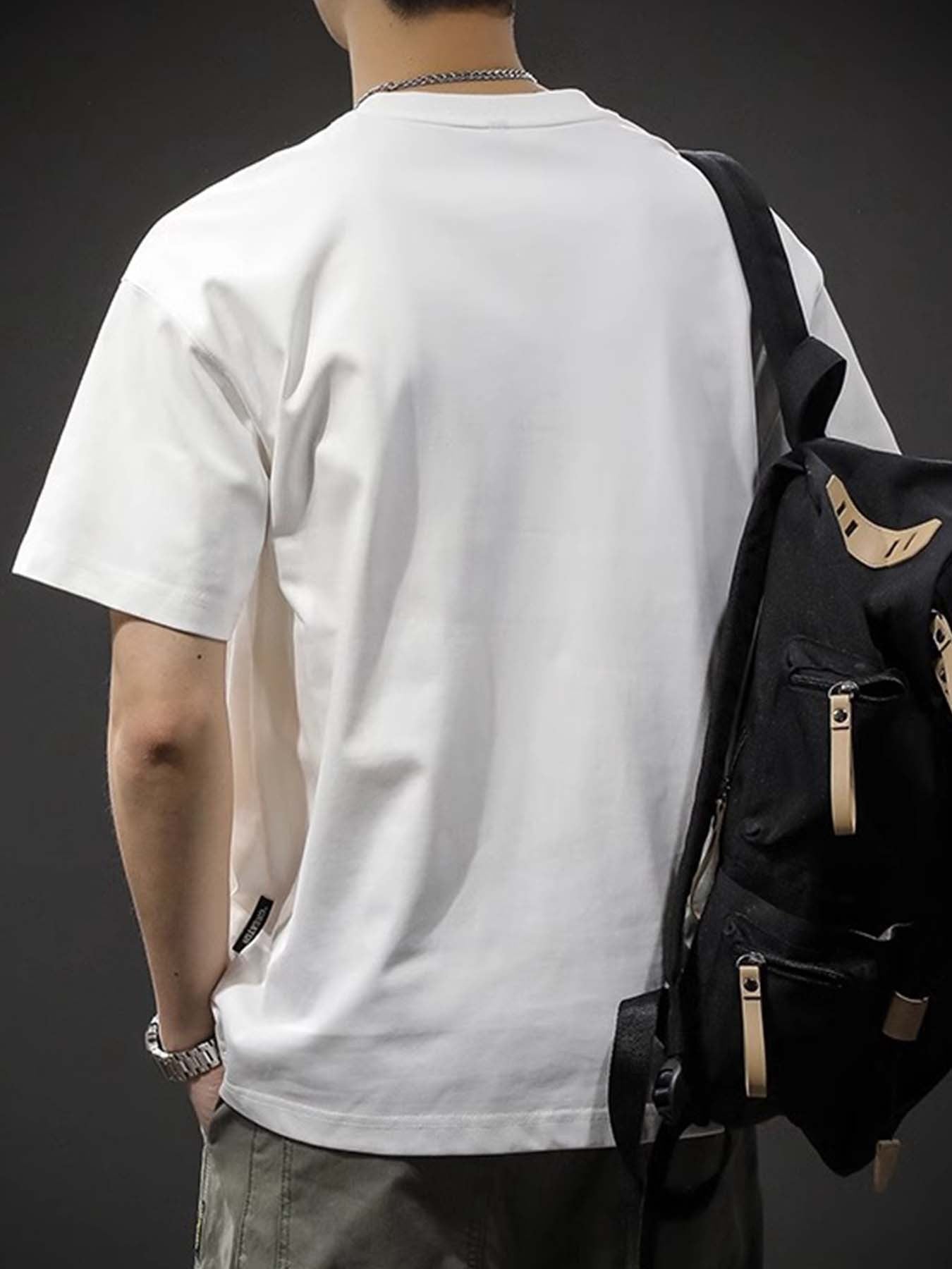 تي شيرت رجالي فضفاض 100% قطن بطباعة رسومات كاليفورنيا