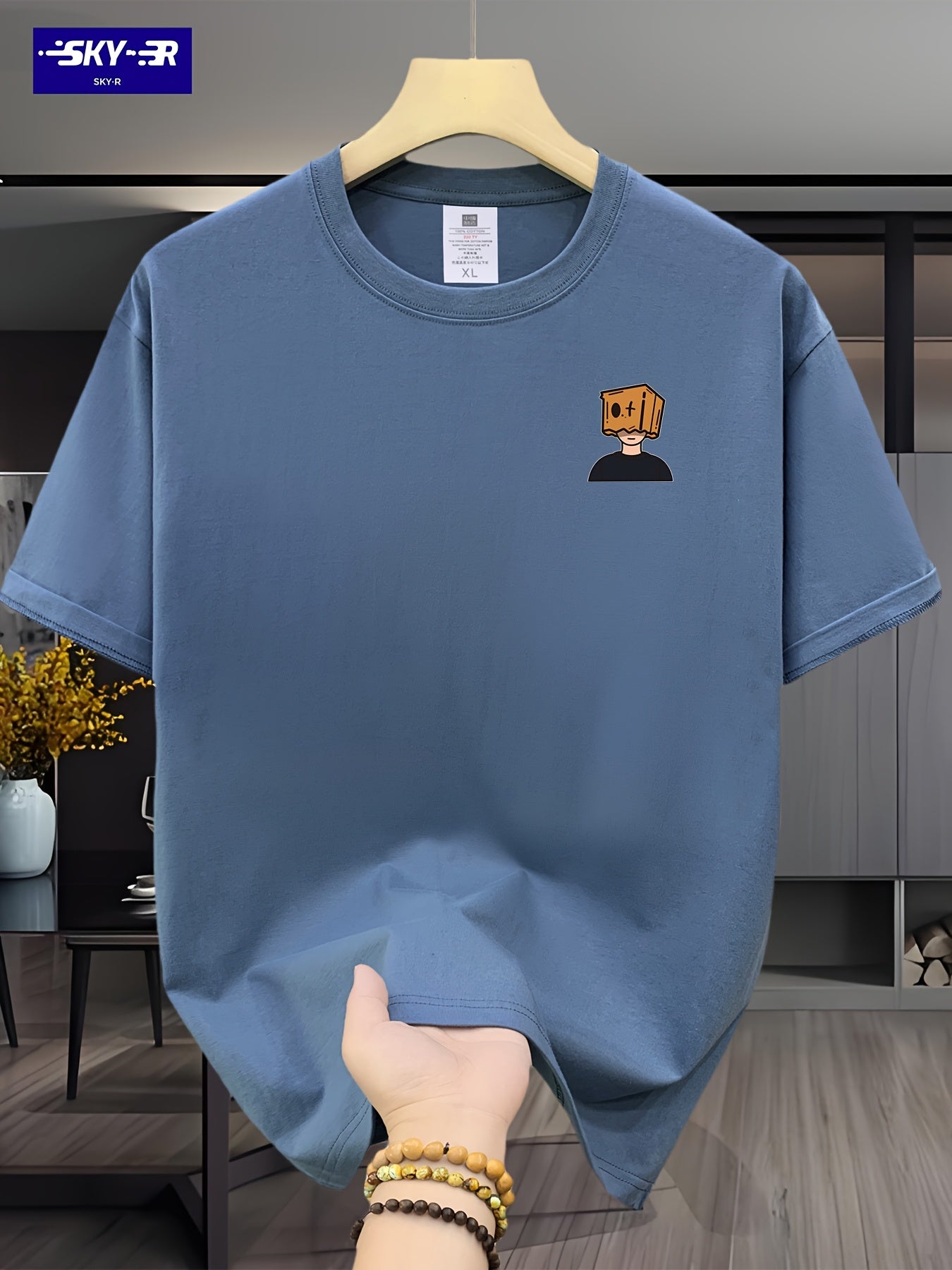 تيشيرت رجالي من القطن بطباعة جرافيك كبيرة الحجم من