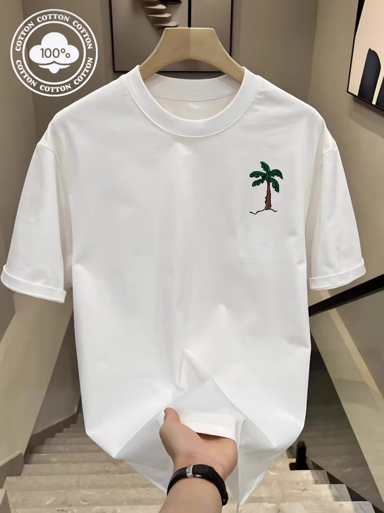 تيشيرت رجالي كاجوال من القطن بنسبة 100%