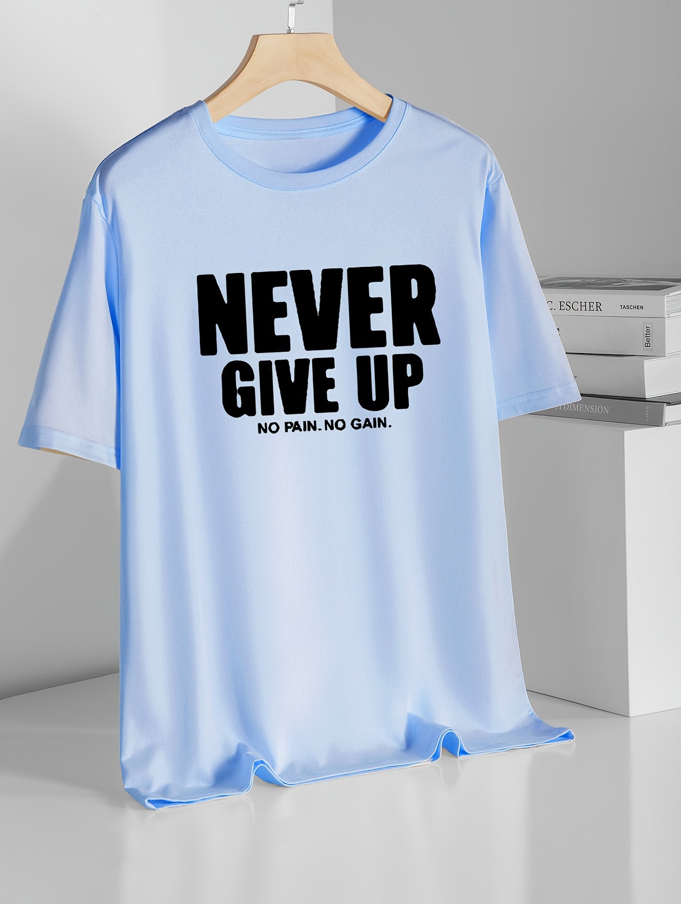 تيشيرت رجالي بأكمام قصيرة وطباعة تحفيزية "لا تستسلم أبدًا"